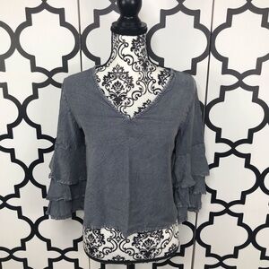 Style Envy Gray Ruffled Bell Sleeve Blouse